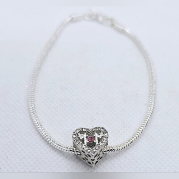 Sterling Silver 925 Bracelet With Heart-Shaped MOM Charm NWT - Picture 5 of 9